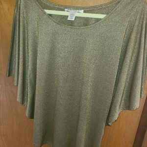 🦩3/$30 Isaac Mizrahi Live Green and Gold Butterfly Sleeve Top in Small NWOT
